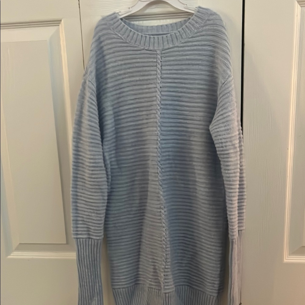 Nine West Blue Crew Neck Sweater with Ribbed Texture